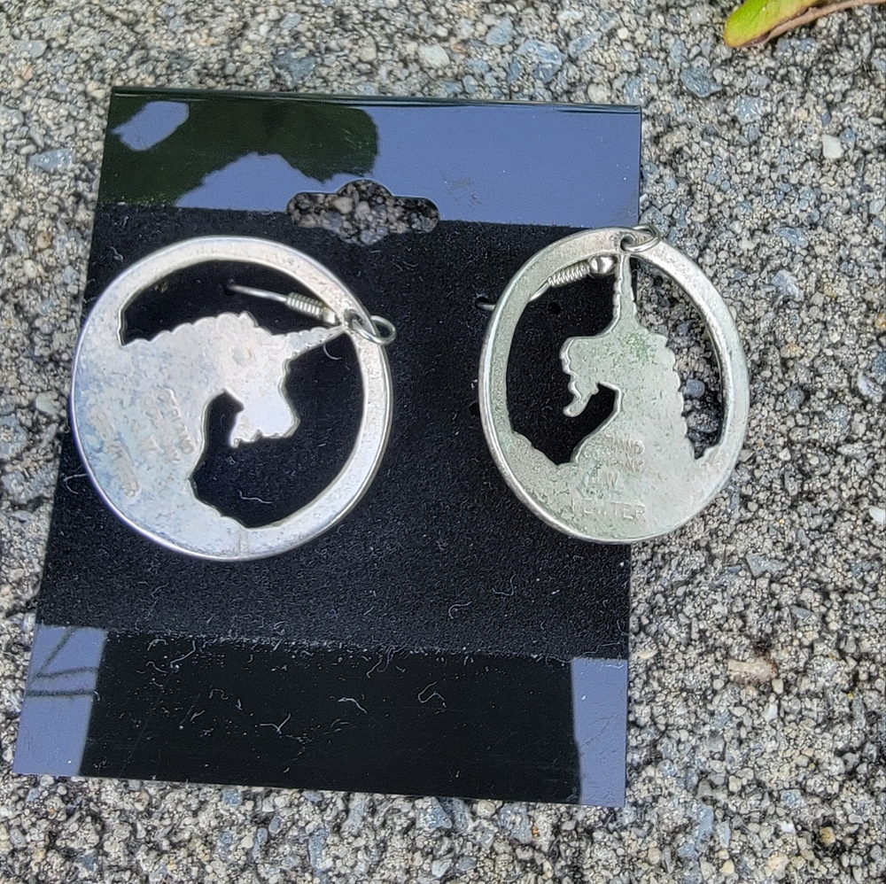 Vintage Pewter Unicorn Hoop Earrings. PEPI & CO. J.W. - Picture 2 of 4